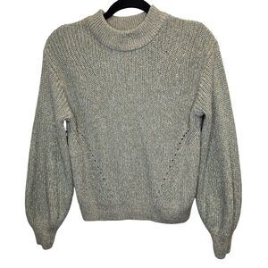 H&M Women's S Mock Neck Ribbed Knit Green Long Sleeve Pullover Sweater